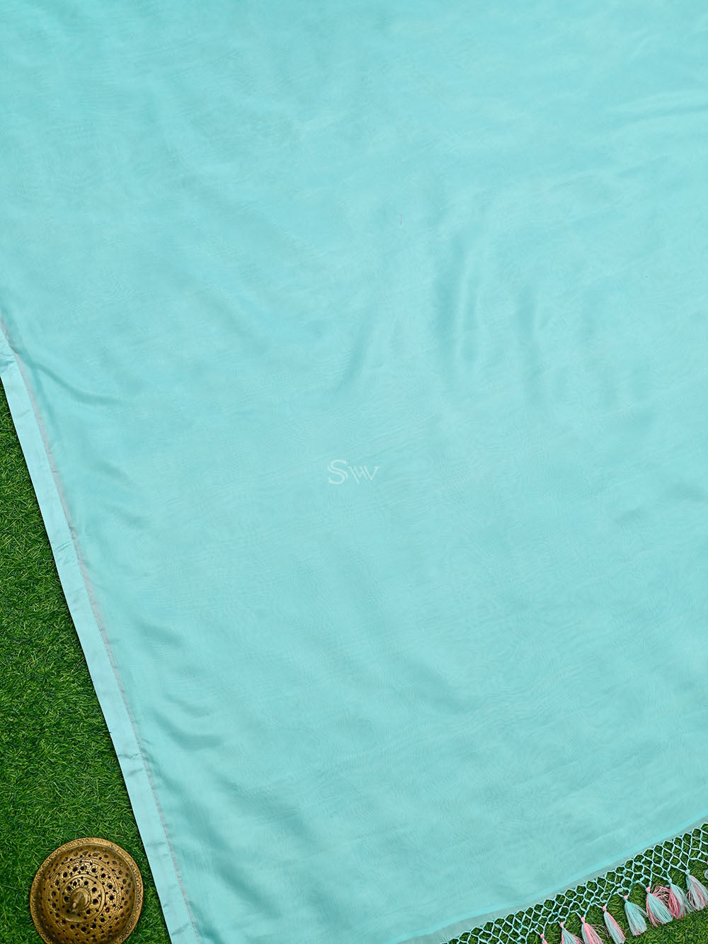 Aqua Blue Plain Silk Handloom Saree - Sacred Weaves