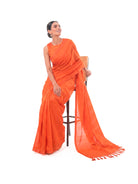 Dark Orange Plain Silk Handloom Saree - Sacred Weaves