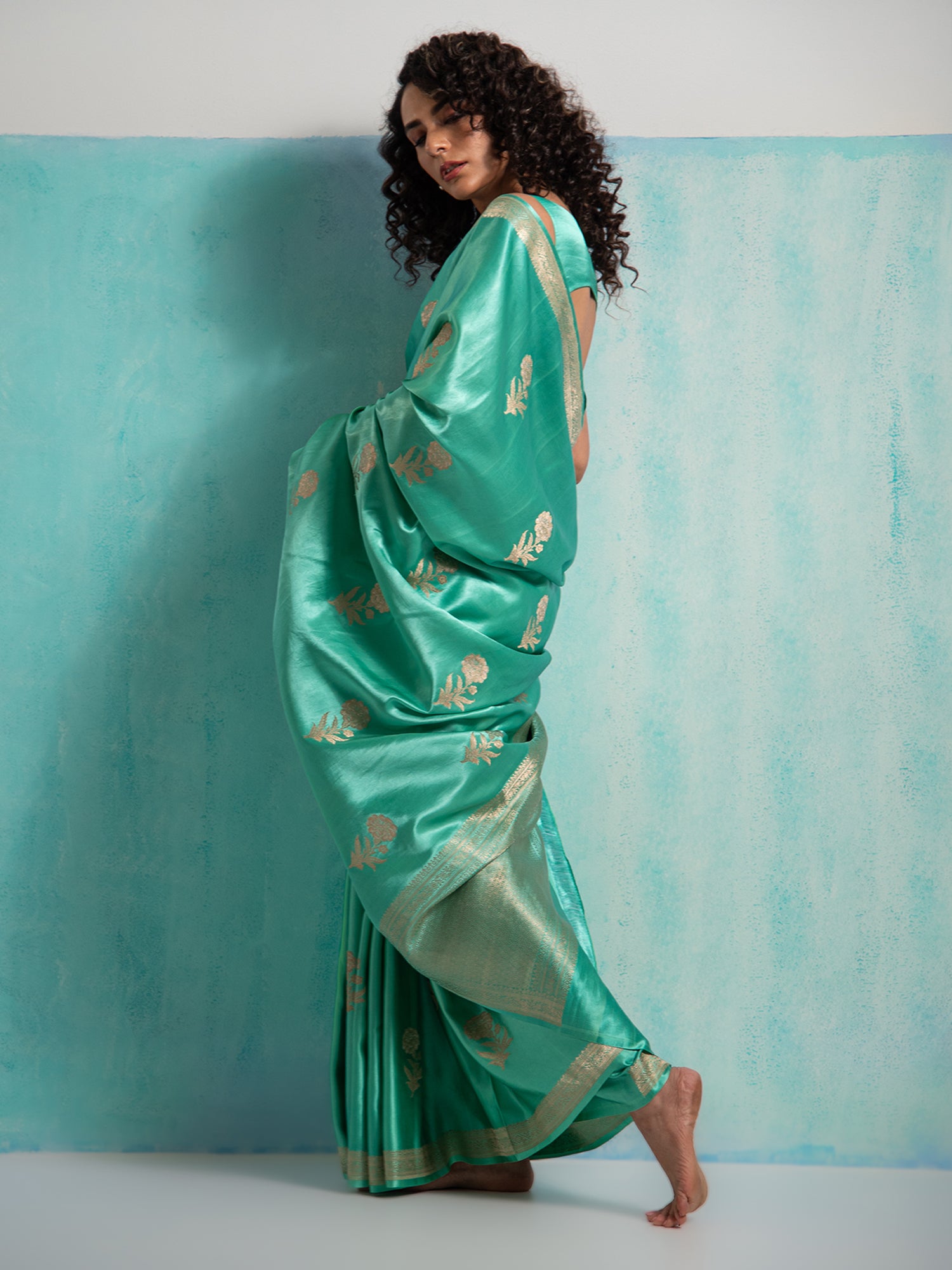 Sea Green Sona Roopa Boota Satin Silk Handloom Banarasi Saree - Sacred Weaves