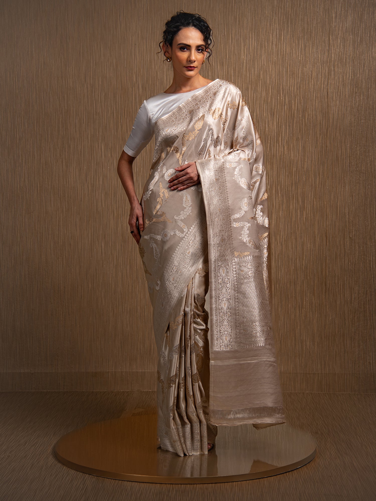 Grey Satin Sona Roopa Jaal Handloom Banarasi Saree - Sacred Weaves