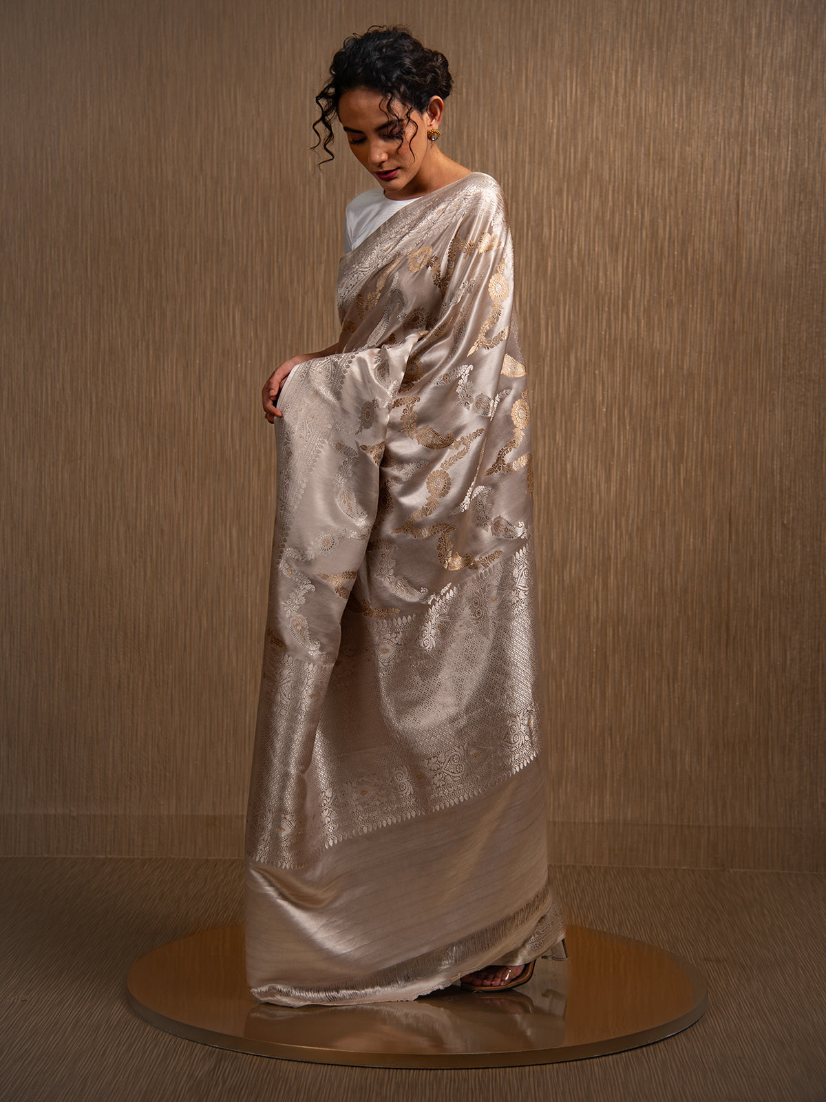 Grey Satin Sona Roopa Jaal Handloom Banarasi Saree - Sacred Weaves