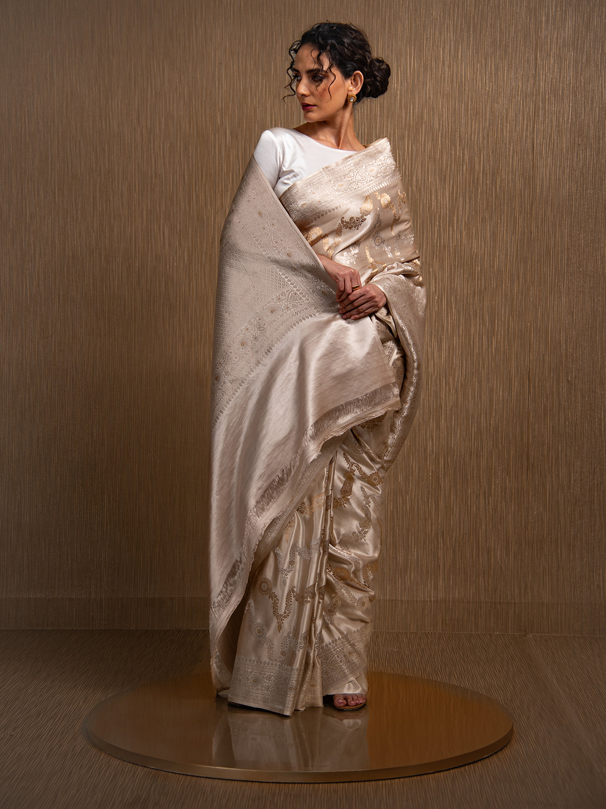 Grey Satin Sona Roopa Jaal Handloom Banarasi Saree - Sacred Weaves