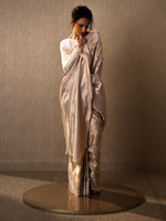 Grey Satin Sona Roopa Jaal Handloom Banarasi Saree - Sacred Weaves