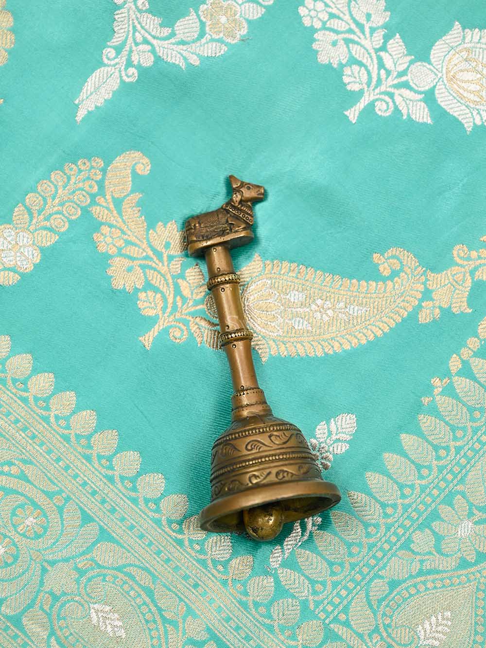 Aqua Green Satin Sona Roopa Jaal Handloom Banarasi Saree - Sacred Weaves