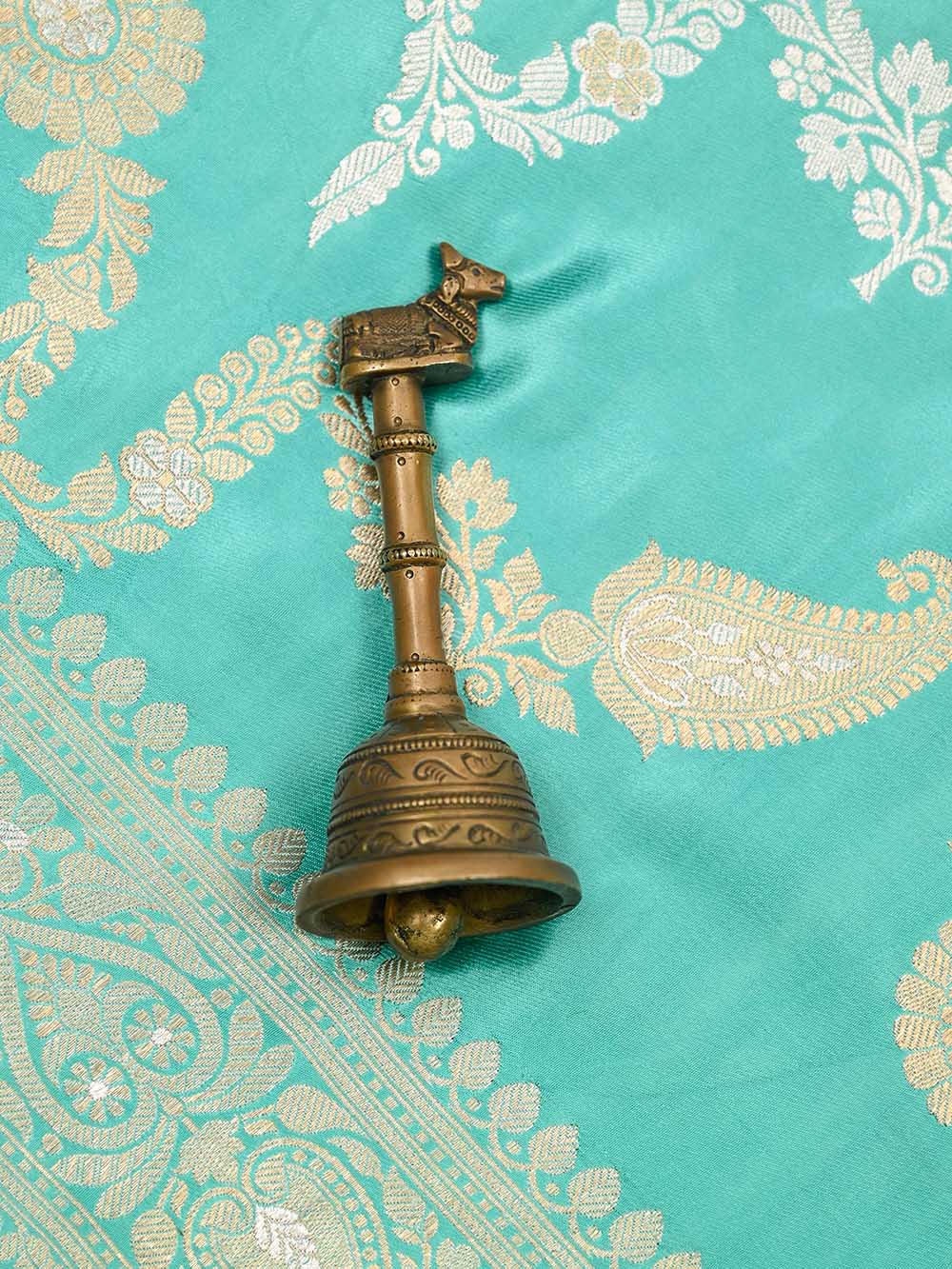 Aqua Green Satin Sona Roopa Jaal Handloom Banarasi Saree - Sacred Weaves