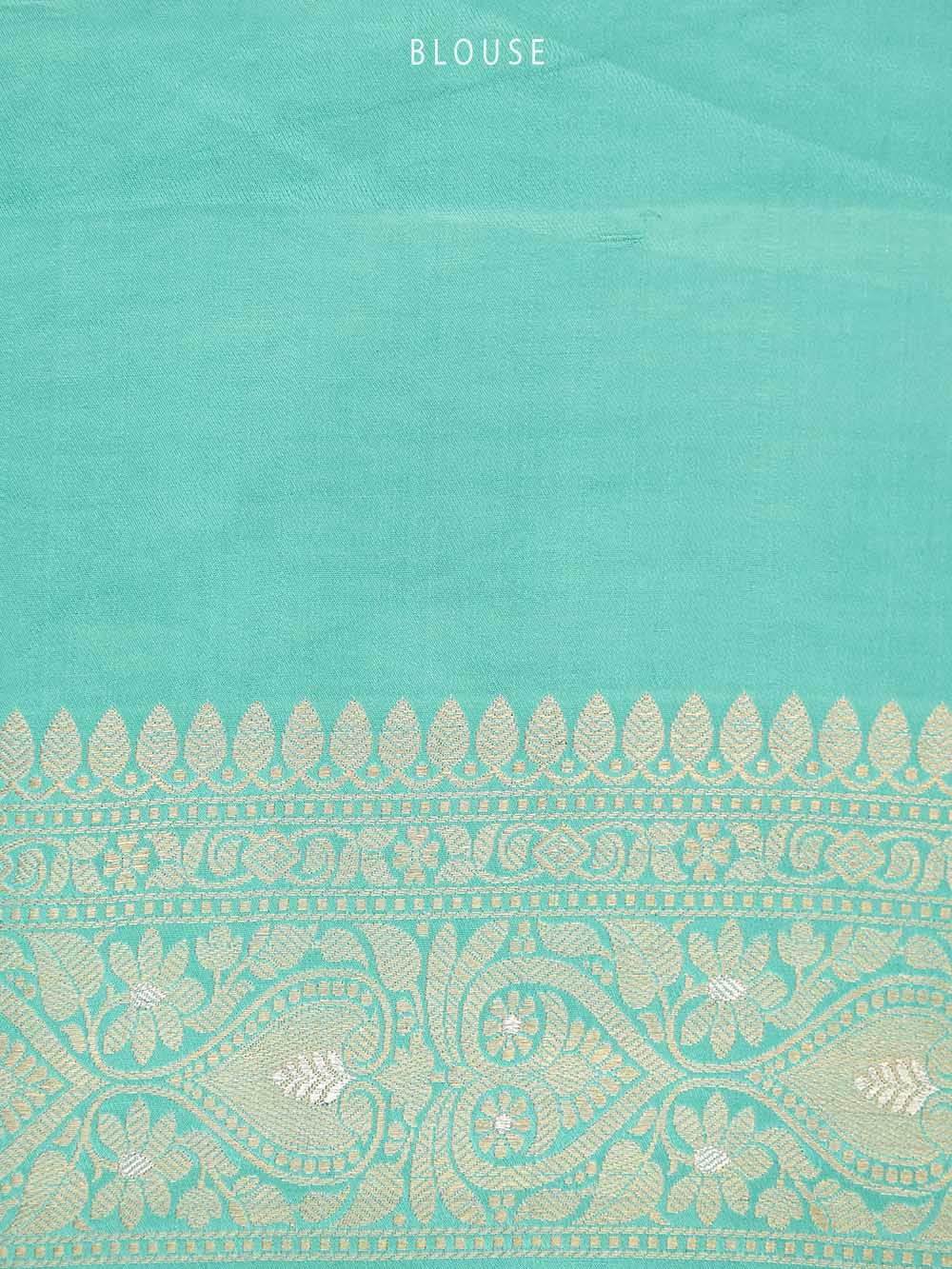 Aqua Green Satin Sona Roopa Jaal Handloom Banarasi Saree - Sacred Weaves