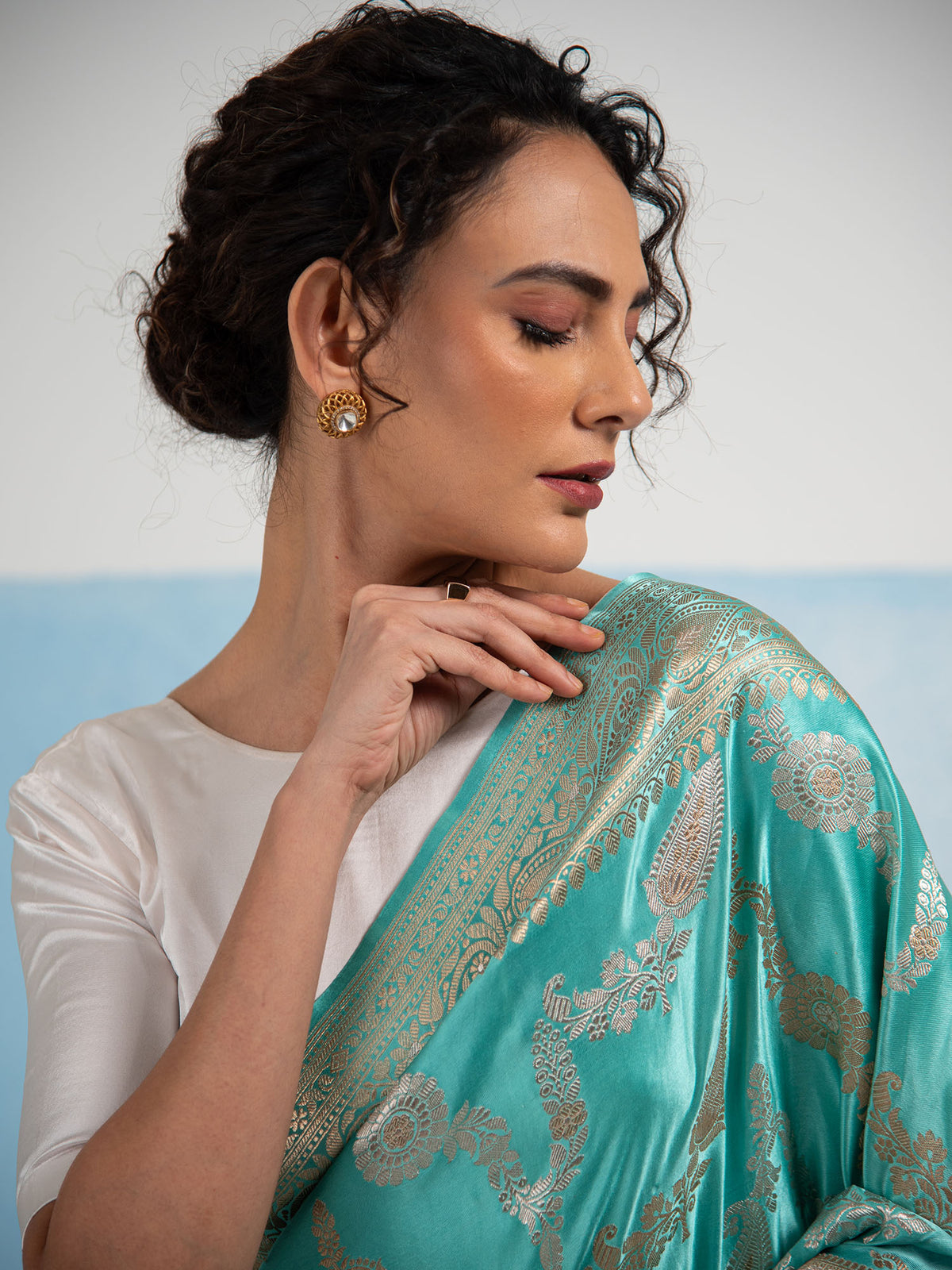 Aqua Green Satin Sona Roopa Jaal Handloom Banarasi Saree - Sacred Weaves