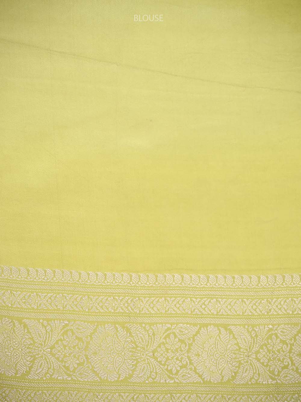 Lime Yellow Satin Sona Roopa Jaal Handloom Banarasi Saree - Sacred Weaves