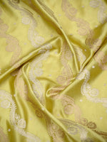 Lime Yellow Satin Sona Roopa Jaal Handloom Banarasi Saree - Sacred Weaves