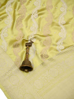 Lime Yellow Satin Sona Roopa Jaal Handloom Banarasi Saree - Sacred Weaves