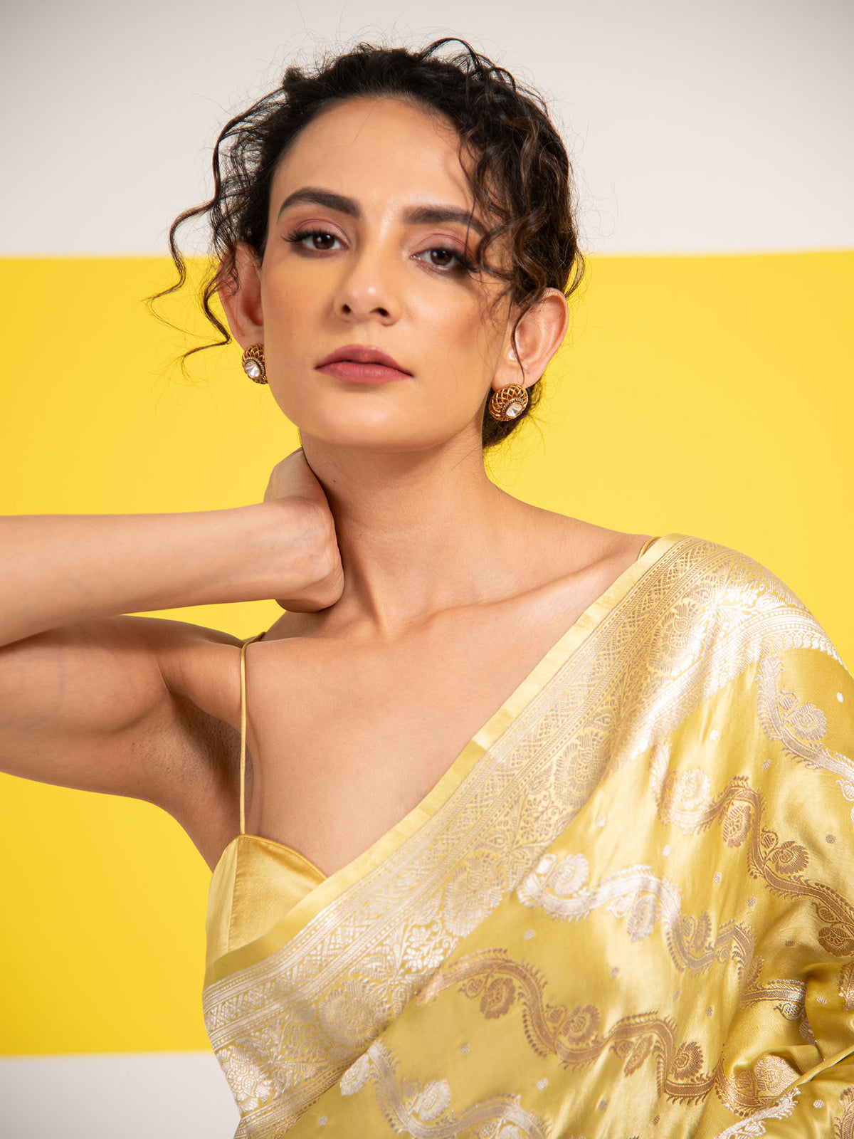 Lime Yellow Satin Sona Roopa Jaal Handloom Banarasi Saree - Sacred Weaves