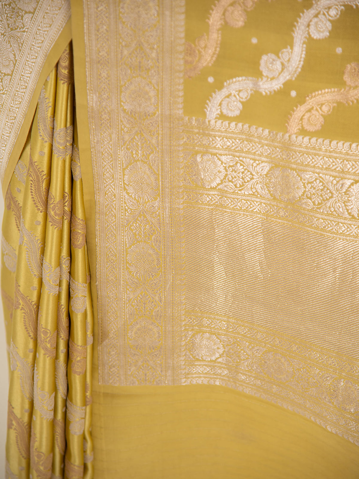 Lime Yellow Satin Sona Roopa Jaal Handloom Banarasi Saree - Sacred Weaves