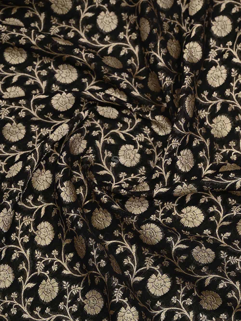 Black Paithani Khaddi Georgette Handloom Banarasi Saree  - Sacred Weaves