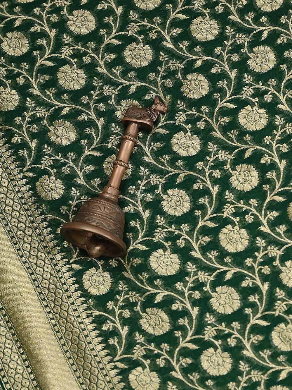 Bottle Green Paithani Khaddi Georgette Handloom Banarasi Saree - Sacred Weaves