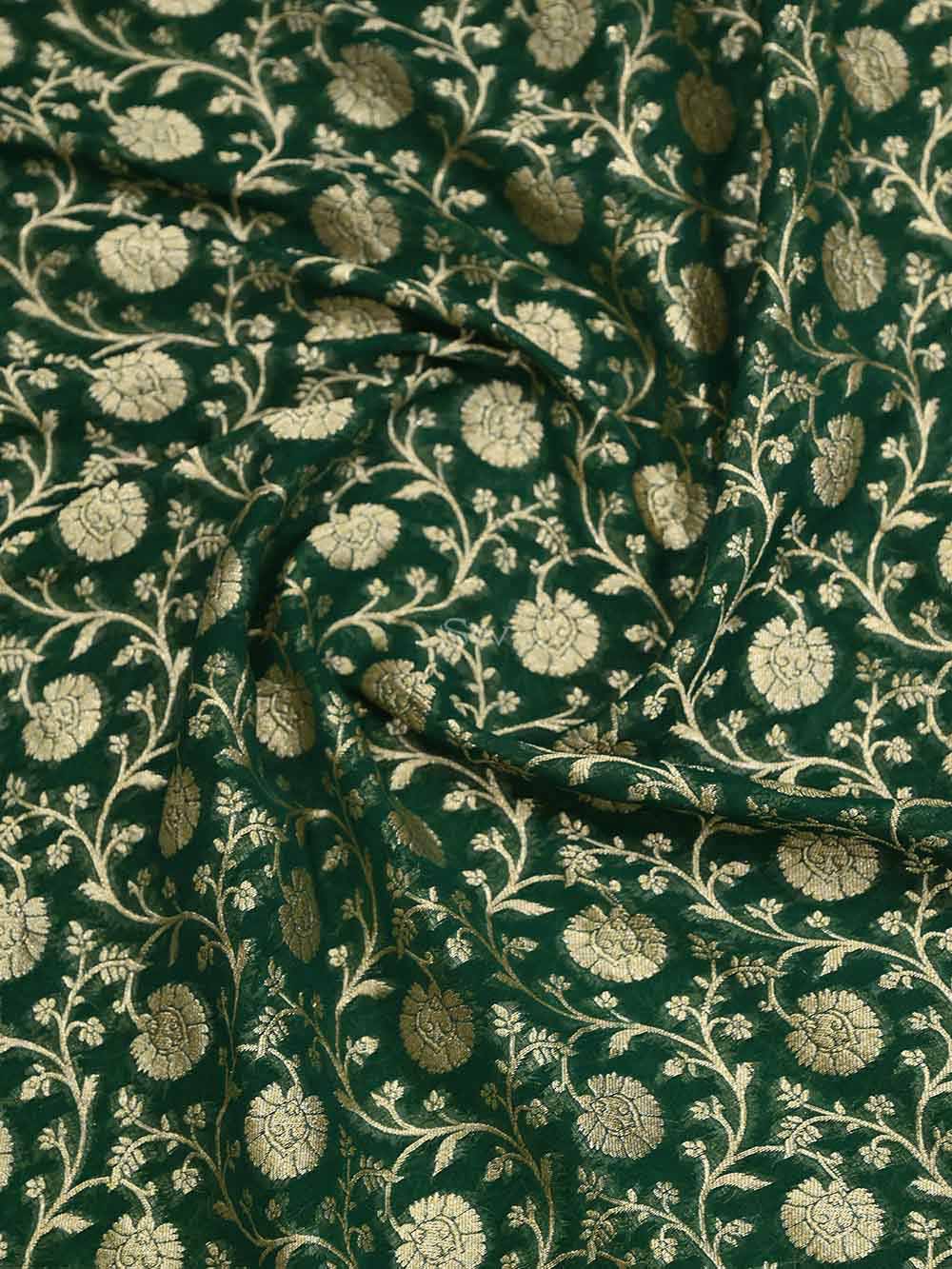 Bottle Green Paithani Khaddi Georgette Handloom Banarasi Saree - Sacred Weaves