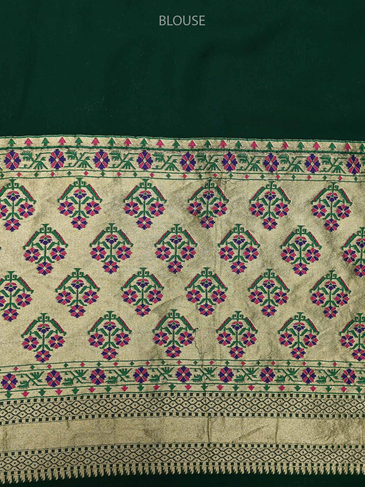 Bottle Green Paithani Khaddi Georgette Handloom Banarasi Saree - Sacred Weaves