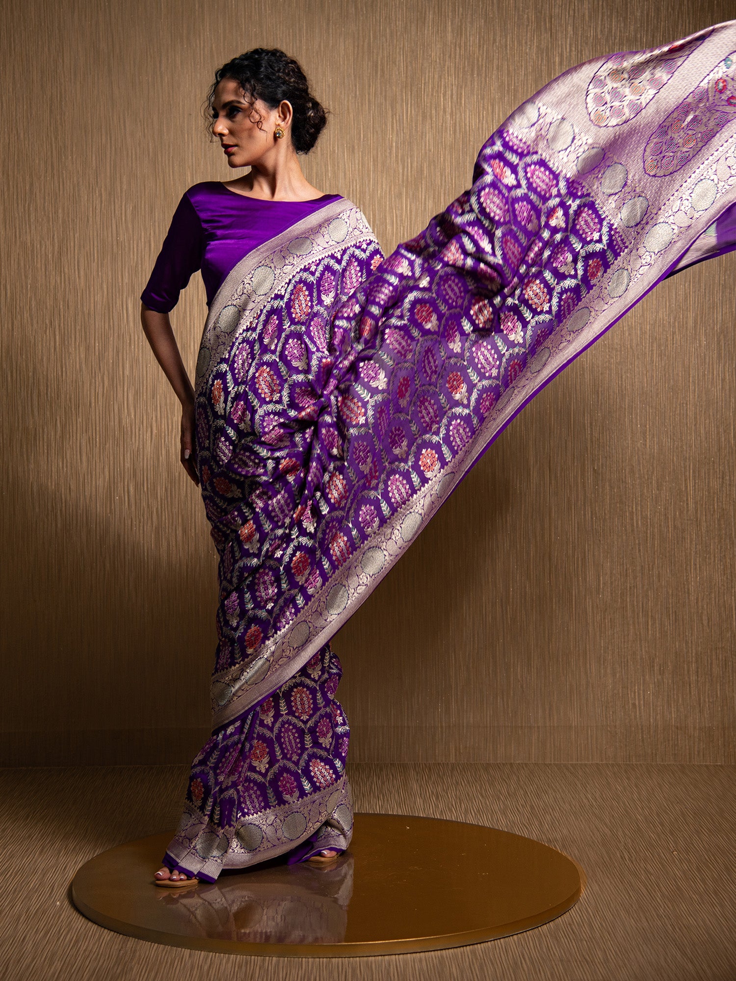 Purple Meenakari Khaddi Georgette Handloom Banarasi Saree - Sacred Weaves