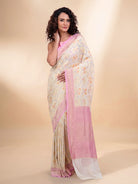 Off-White Rangkat Jaal Khaddi Georgette Handloom Banarasi Saree - Sacred Weaves