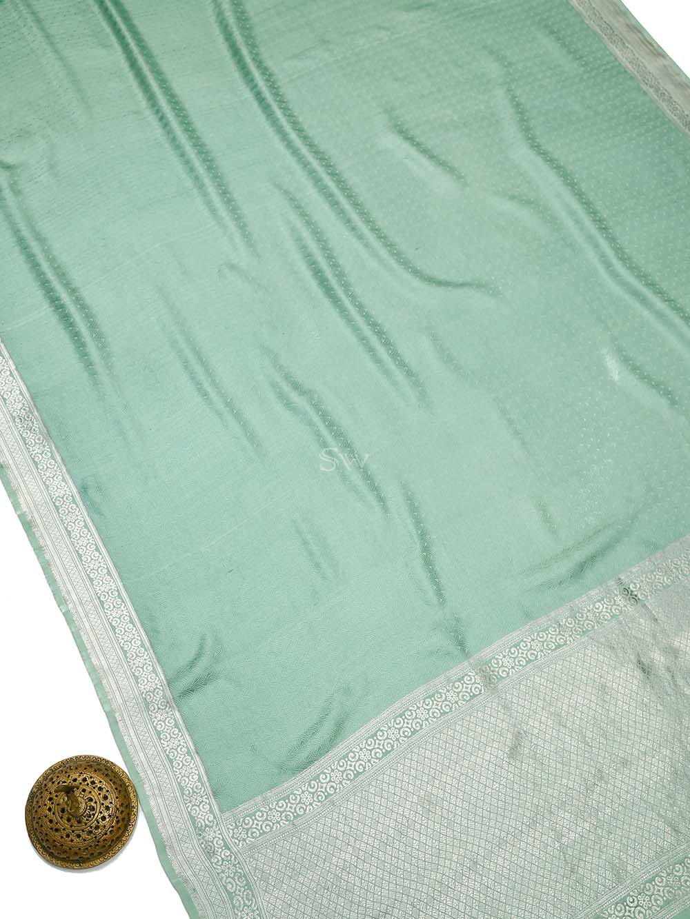 Pastel Green Satin Tanchoi Handloom Banarasi Saree - Sacred Weaves