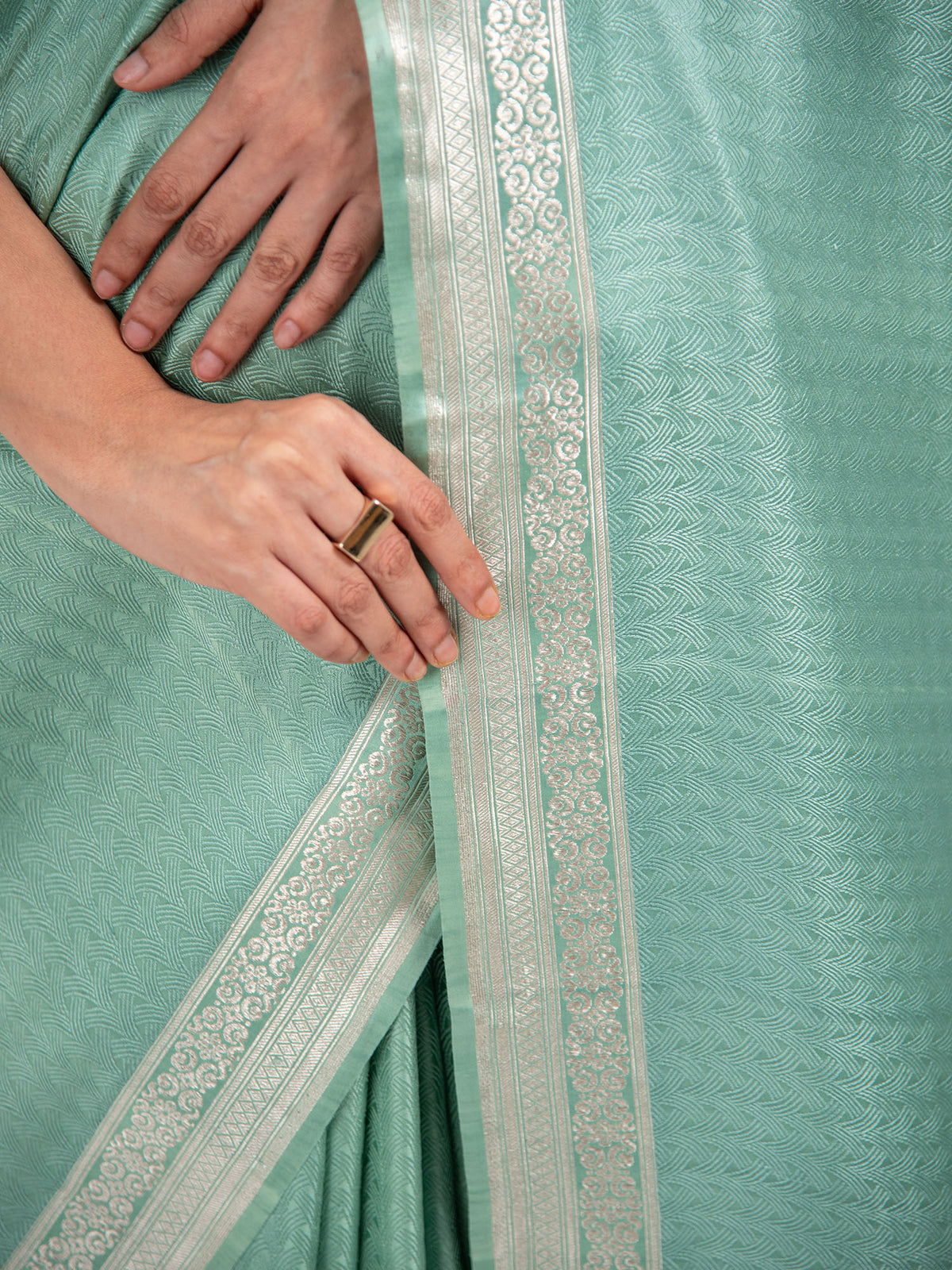 Pastel Green Satin Tanchoi Handloom Banarasi Saree - Sacred Weaves