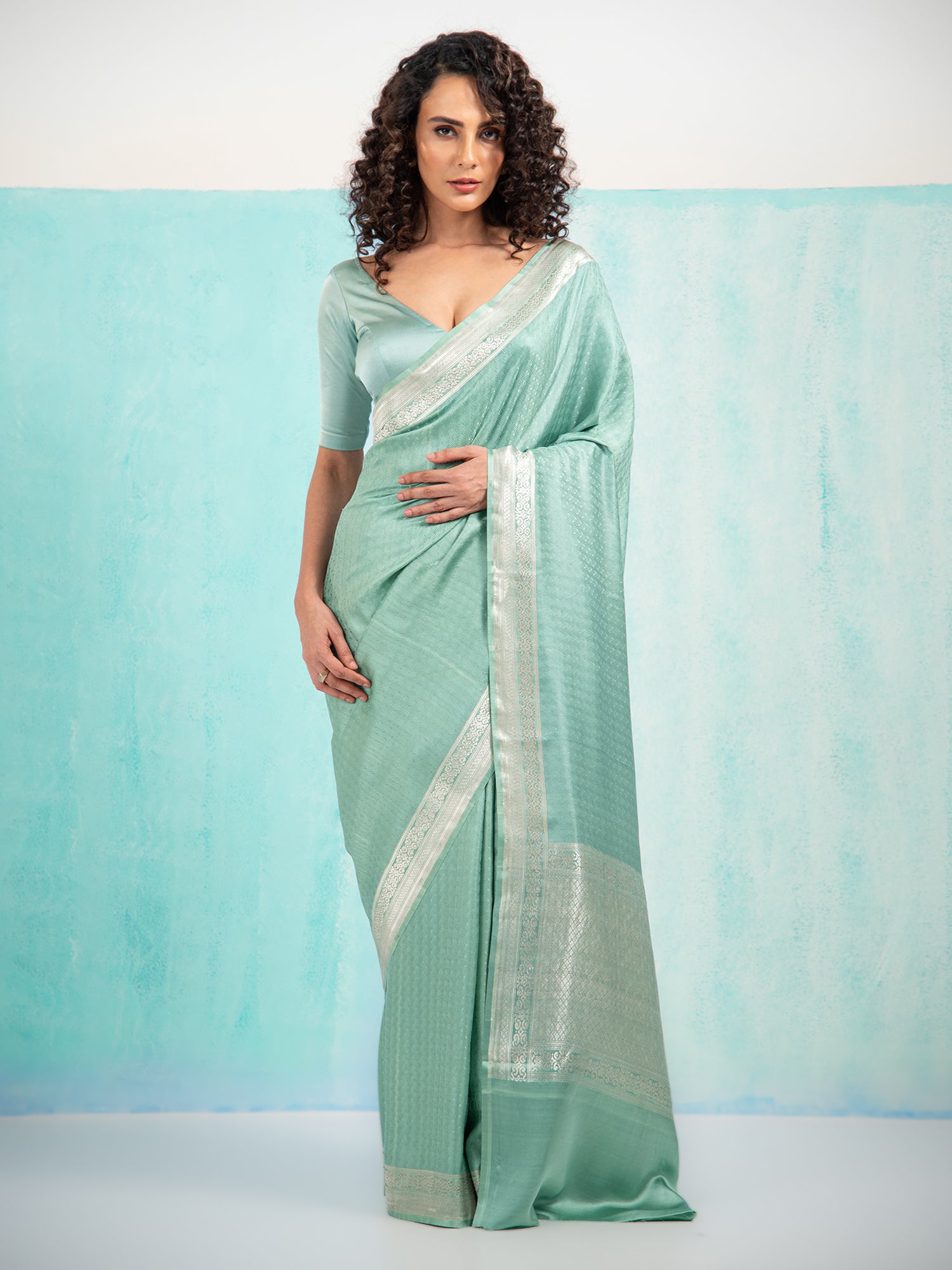 Pastel Green Satin Tanchoi Handloom Banarasi Saree - Sacred Weaves