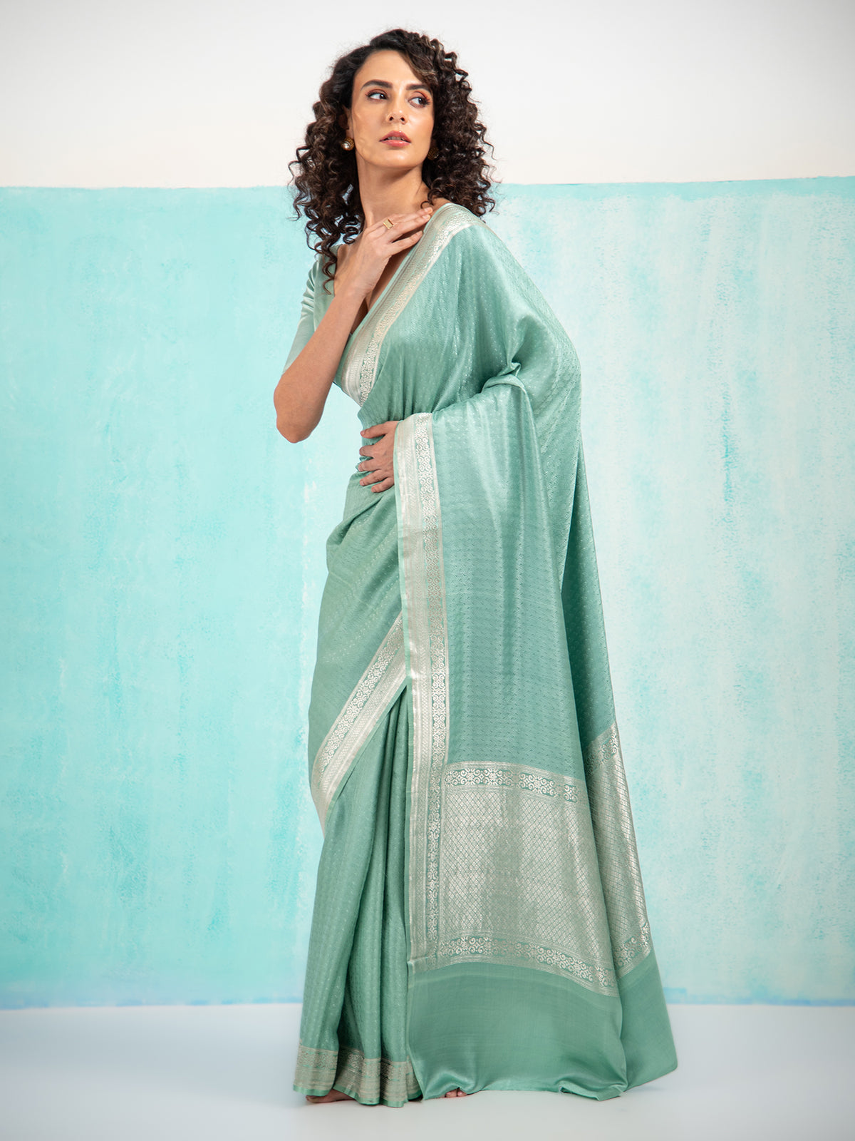Pastel Green Satin Tanchoi Handloom Banarasi Saree - Sacred Weaves