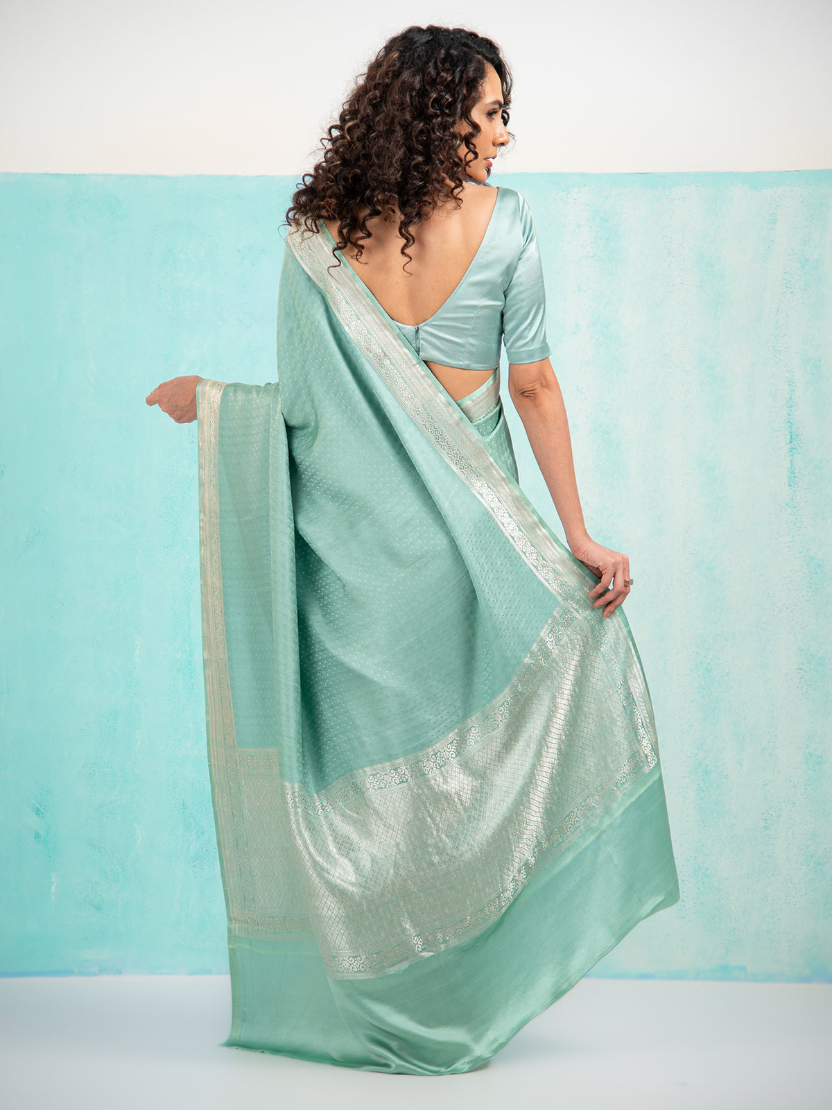 Pastel Green Satin Tanchoi Handloom Banarasi Saree - Sacred Weaves