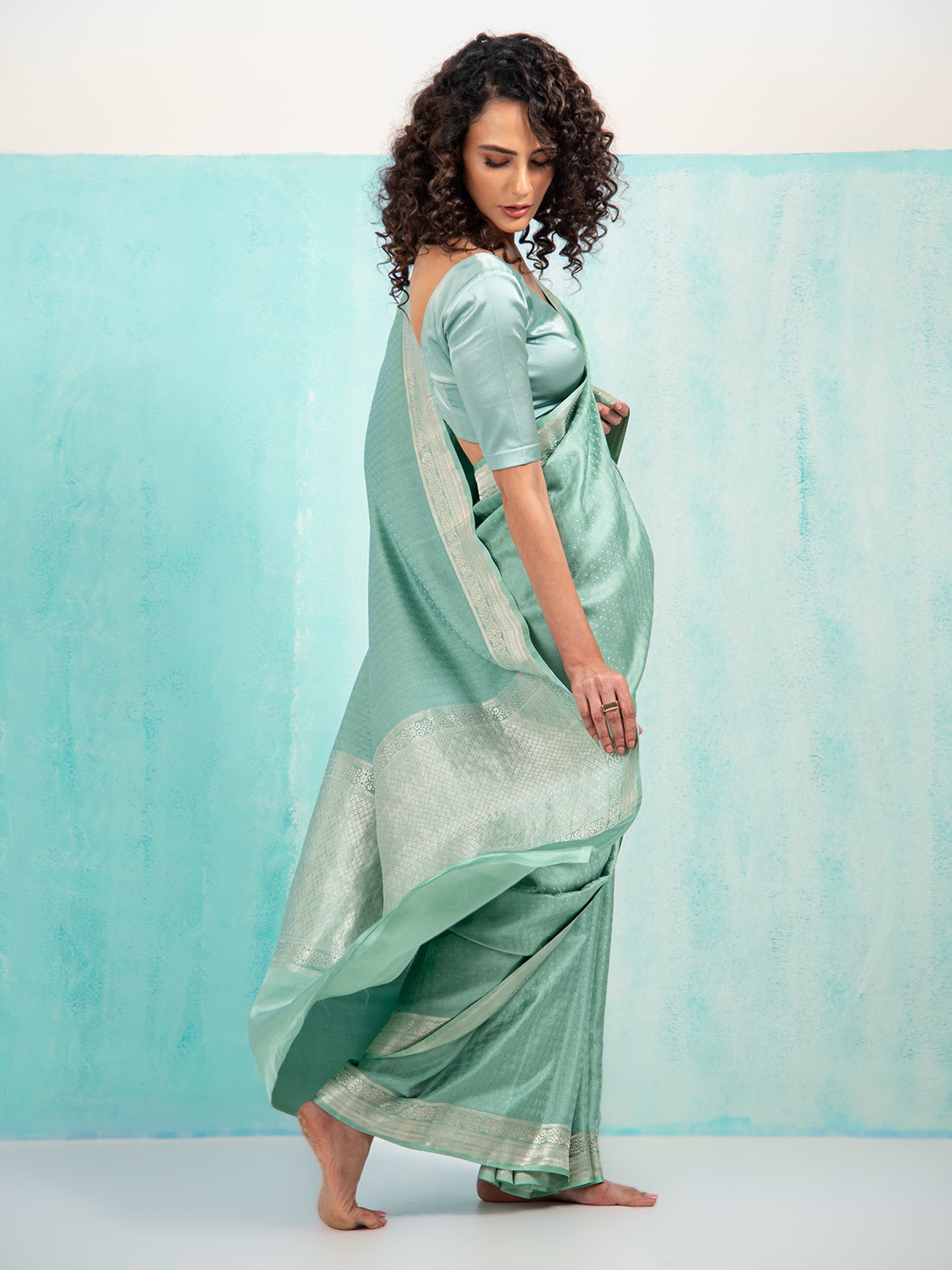 Pastel Green Satin Tanchoi Handloom Banarasi Saree - Sacred Weaves