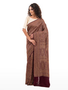 Brown Jaal Crepe Silk Handloom Banarasi Saree - Sacred Weaves