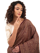 Brown Jaal Crepe Silk Handloom Banarasi Saree - Sacred Weaves