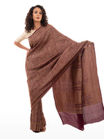 Brown Jaal Crepe Silk Handloom Banarasi Saree - Sacred Weaves