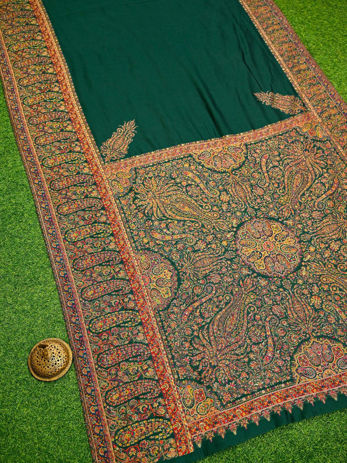 Bottle Green Pashmina Moonga Silk Handloom Banarasi Saree