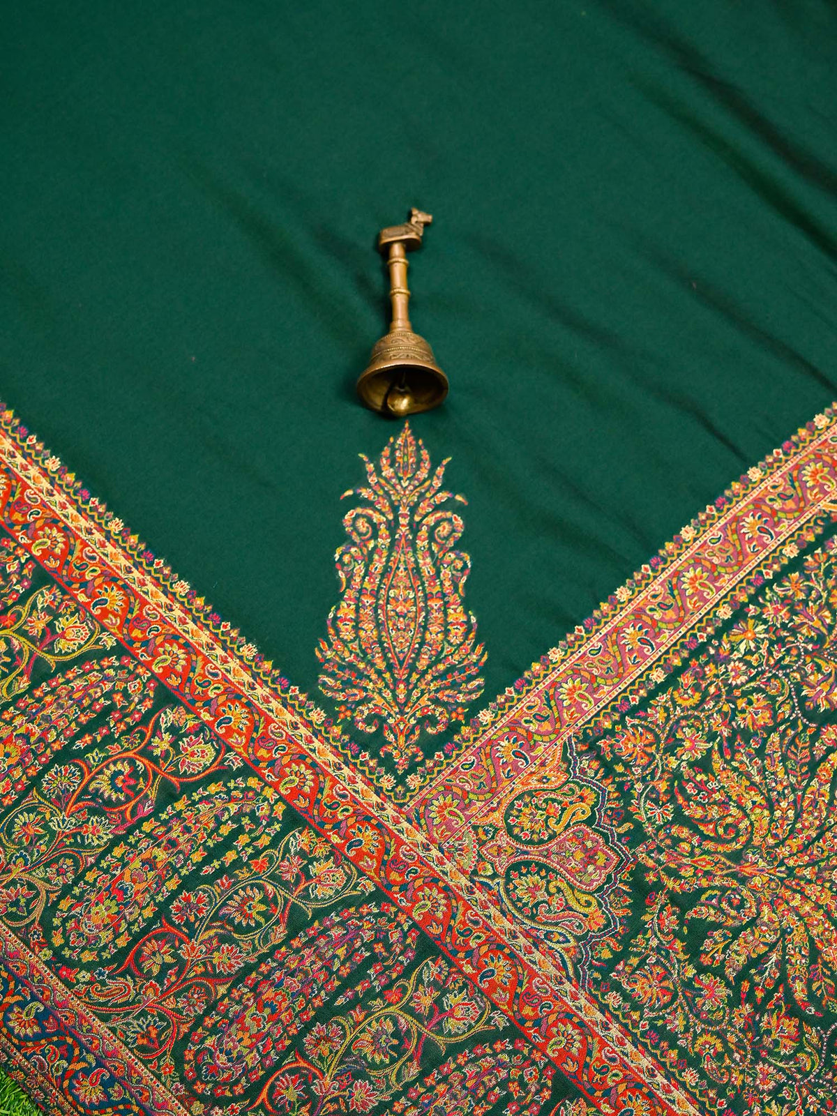 Bottle Green Pashmina Moonga Silk Handloom Banarasi Saree
