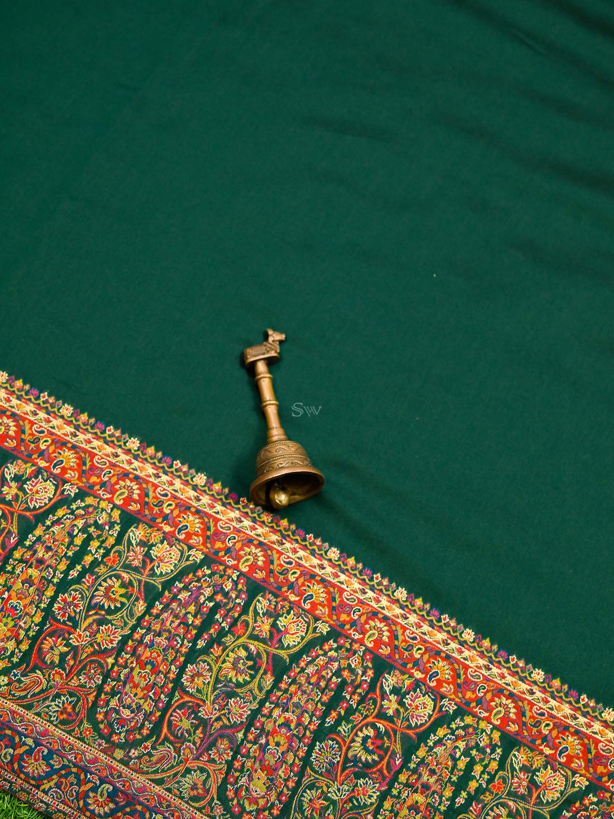Bottle Green Pashmina Moonga Silk Handloom Banarasi Saree