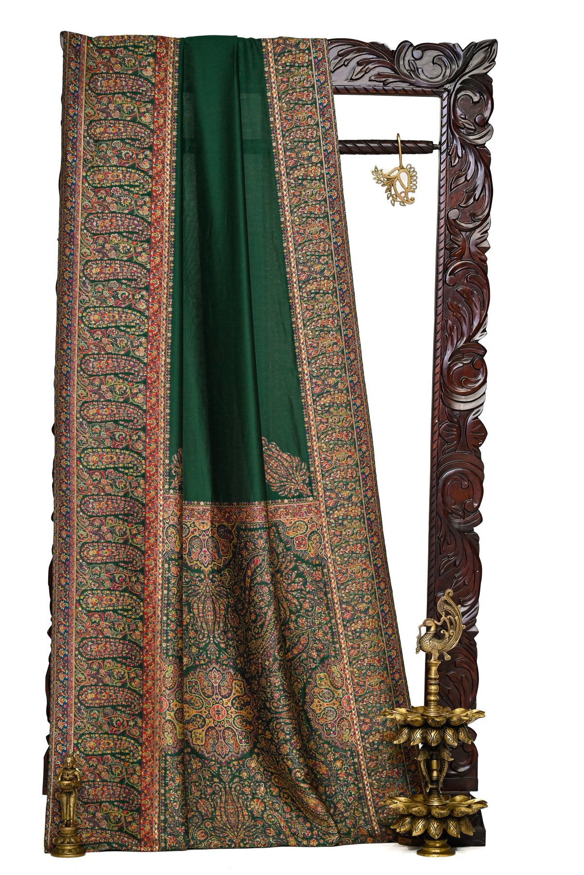 Bottle Green Pashmina Moonga Silk Handloom Banarasi Saree