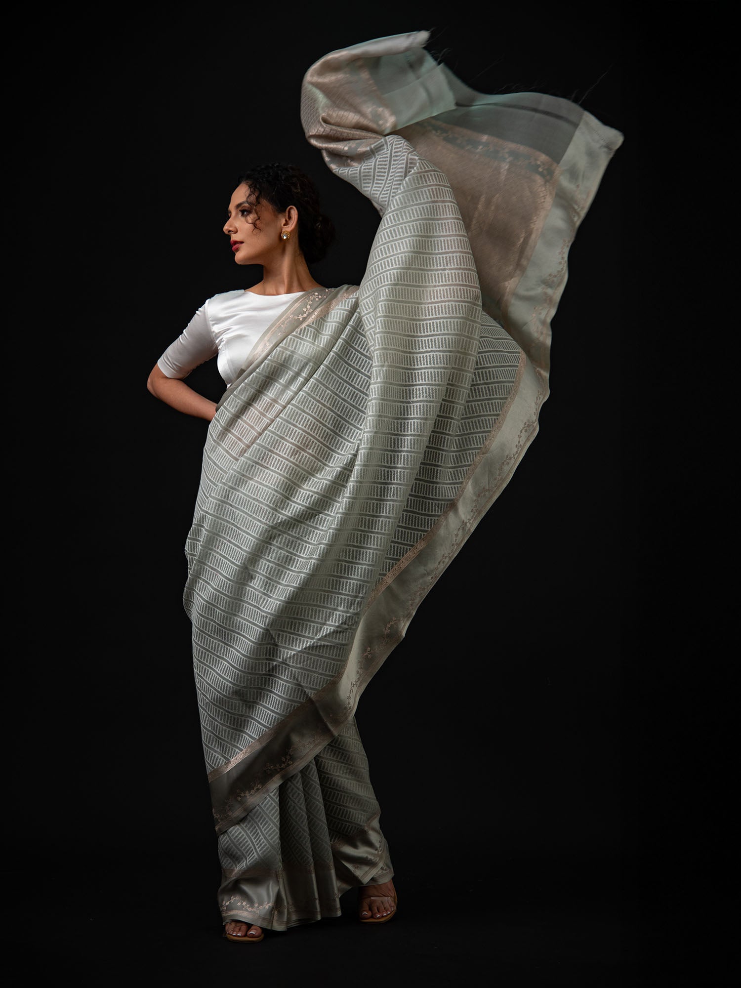 Pastel Grey Organza Handloom Banarasi Saree - Sacred Weaves