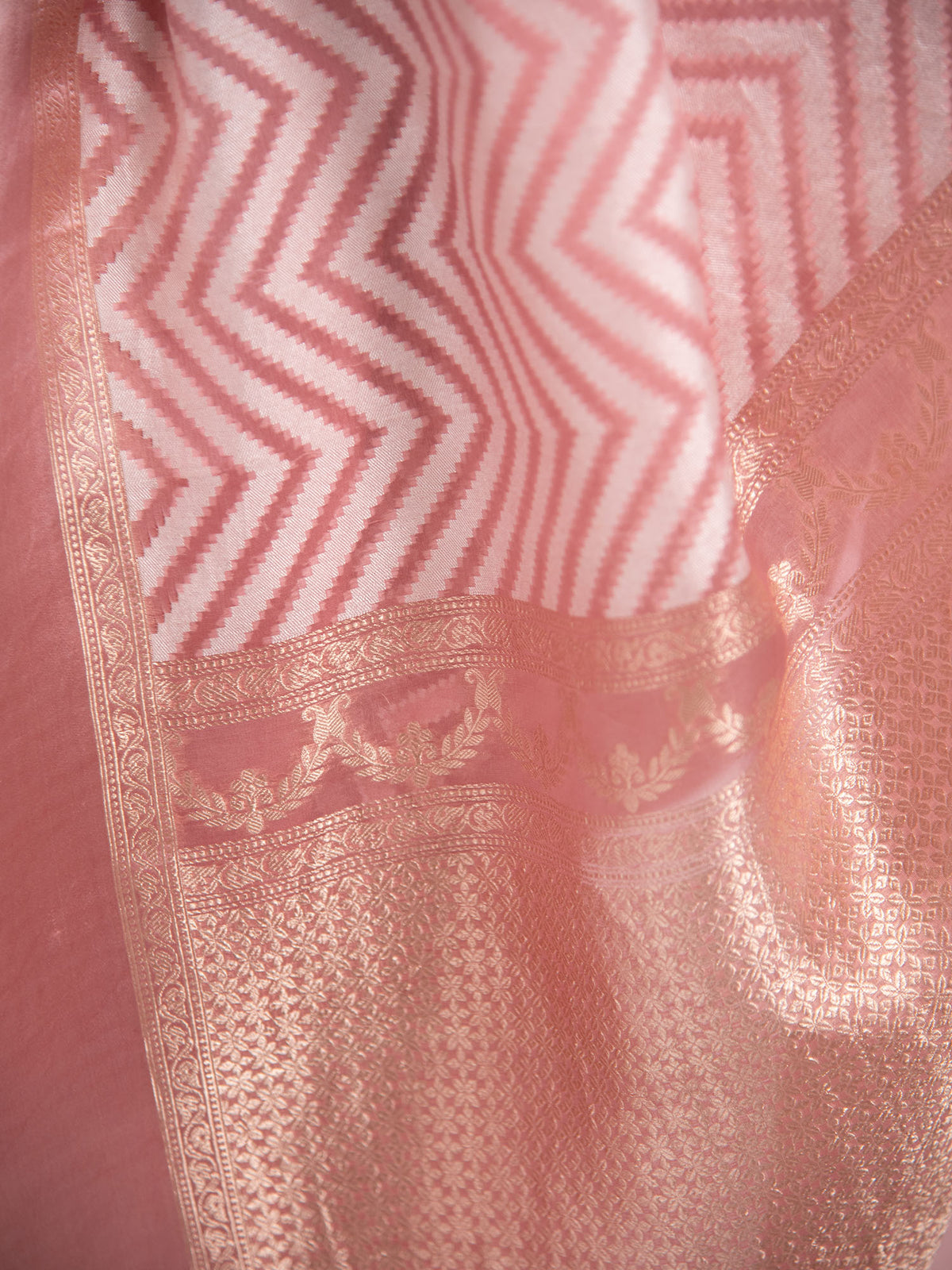 Pastel Pink Organza Handloom Banarasi Saree - Sacred Weaves