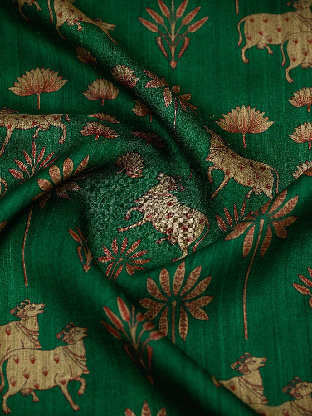 Dark Green Digital Printed Tussar Silk Handloom Banarasi Saree