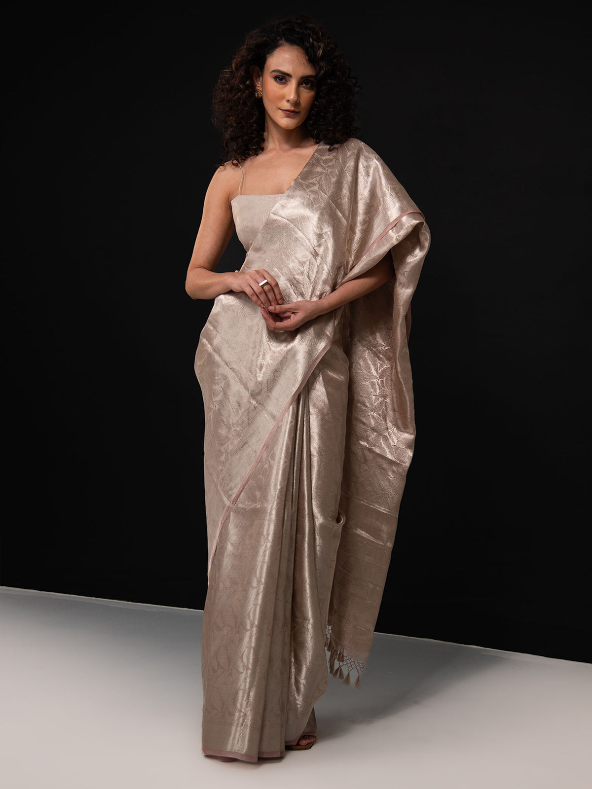 Dusky Pink Tissue Brocade Handloom Banarasi Saree - Sacred Weaves