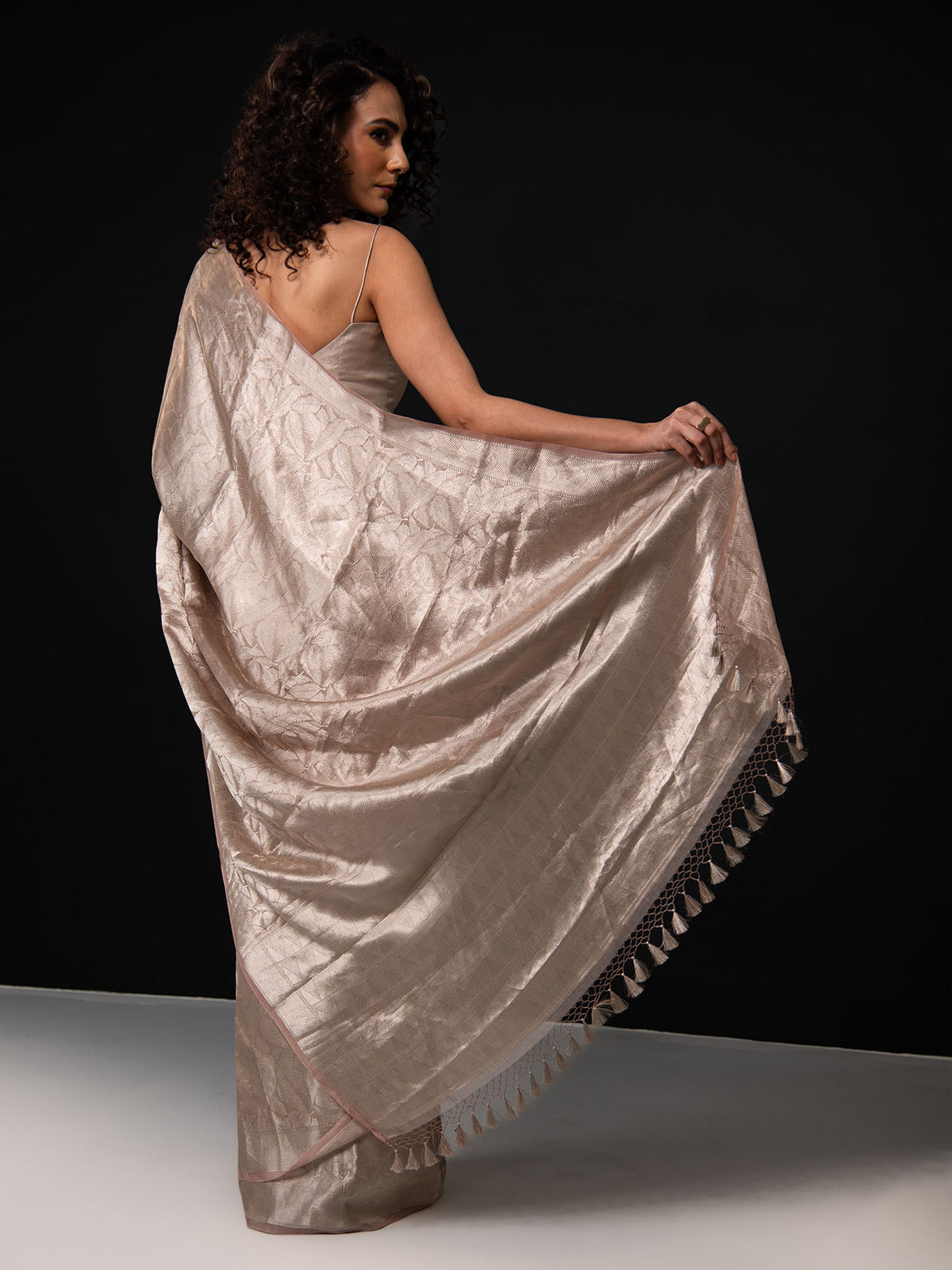 Dusky Pink Tissue Brocade Handloom Banarasi Saree - Sacred Weaves