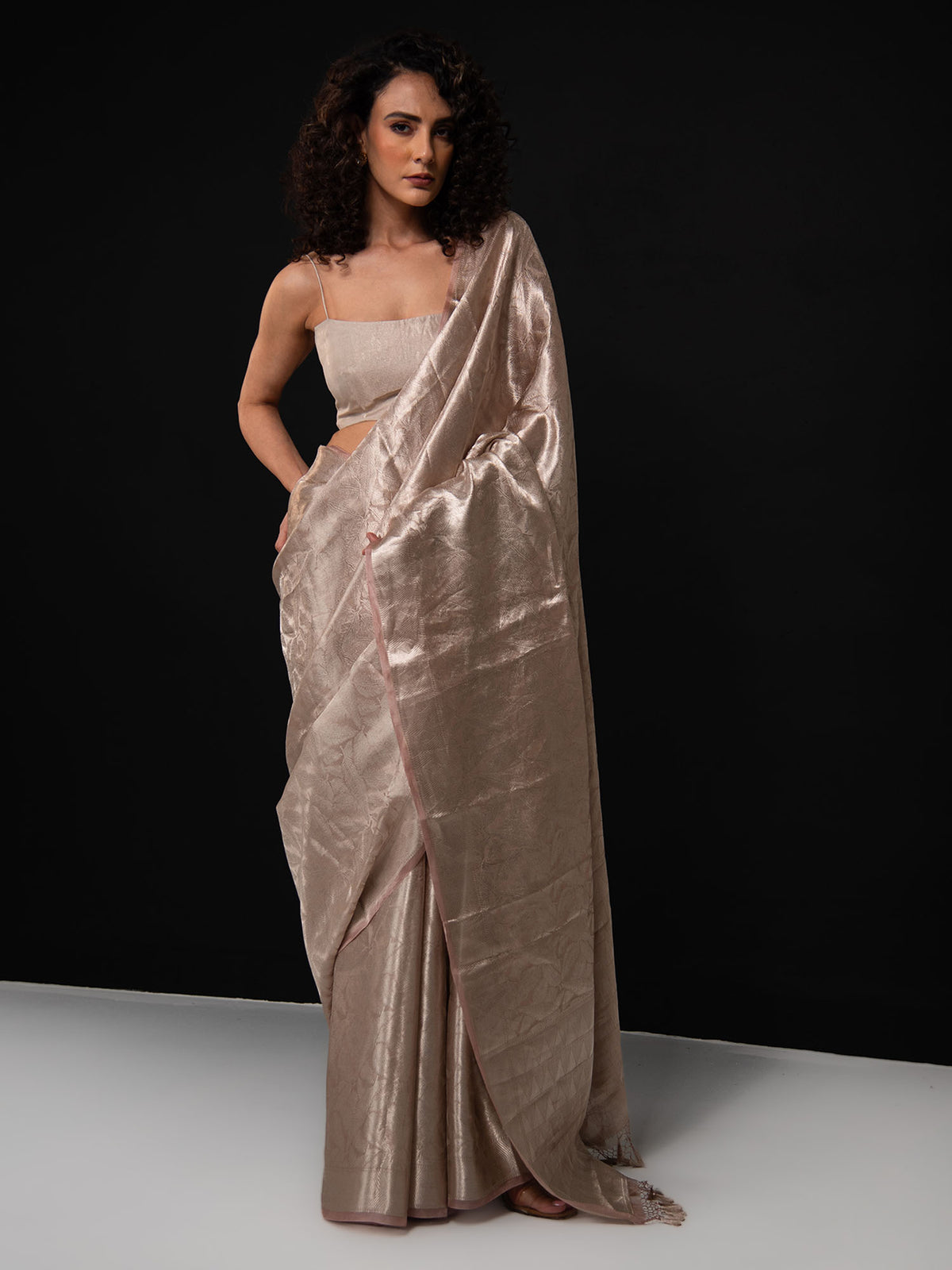 Dusky Pink Tissue Brocade Handloom Banarasi Saree - Sacred Weaves