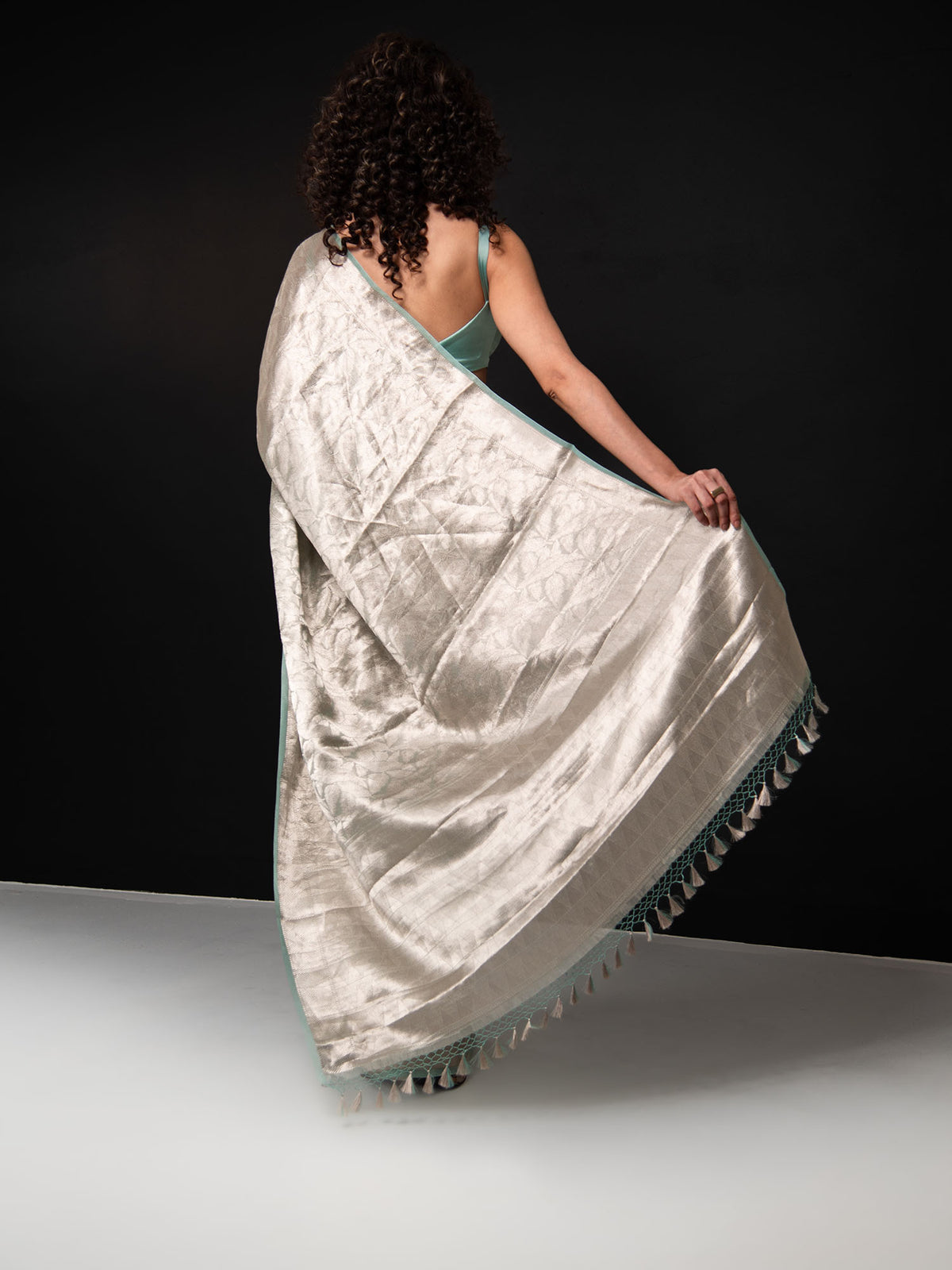 Aqua Green Tissue Brocade Handloom Banarasi Saree - Sacred Weaves