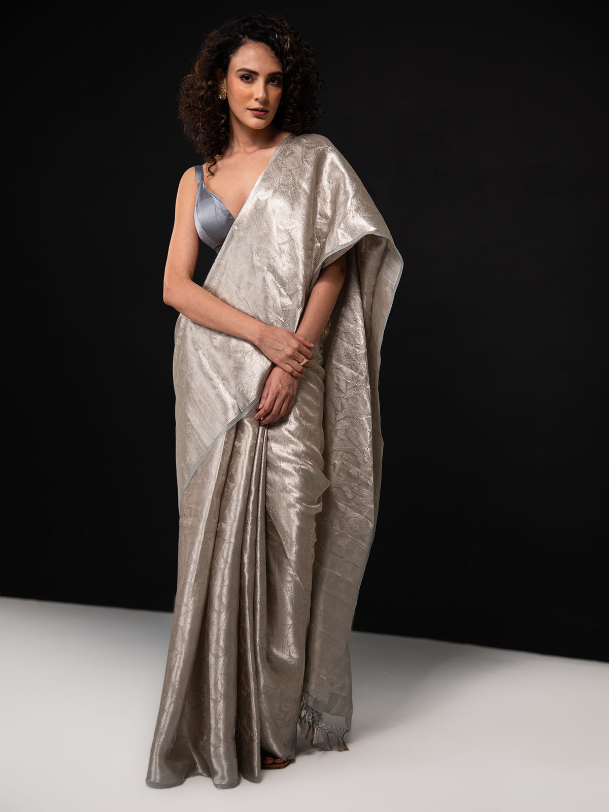 Grey Tissue Brocade Handloom Banarasi Saree - Sacred Weaves