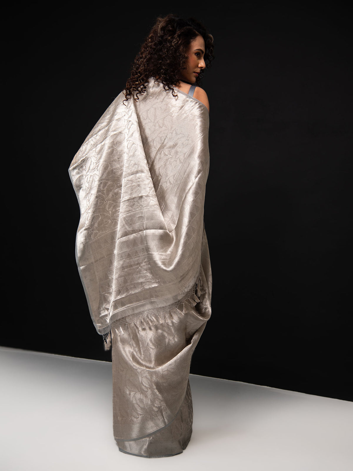 Grey Tissue Brocade Handloom Banarasi Saree - Sacred Weaves