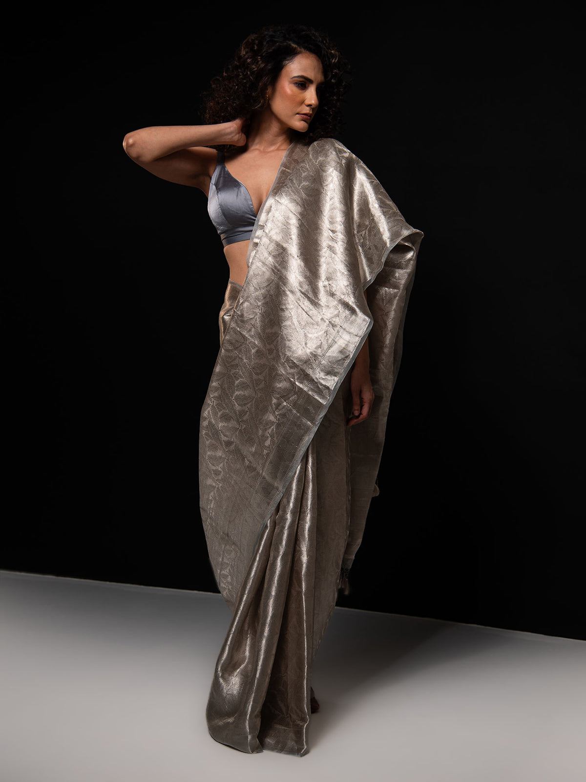 Grey Tissue Brocade Handloom Banarasi Saree - Sacred Weaves
