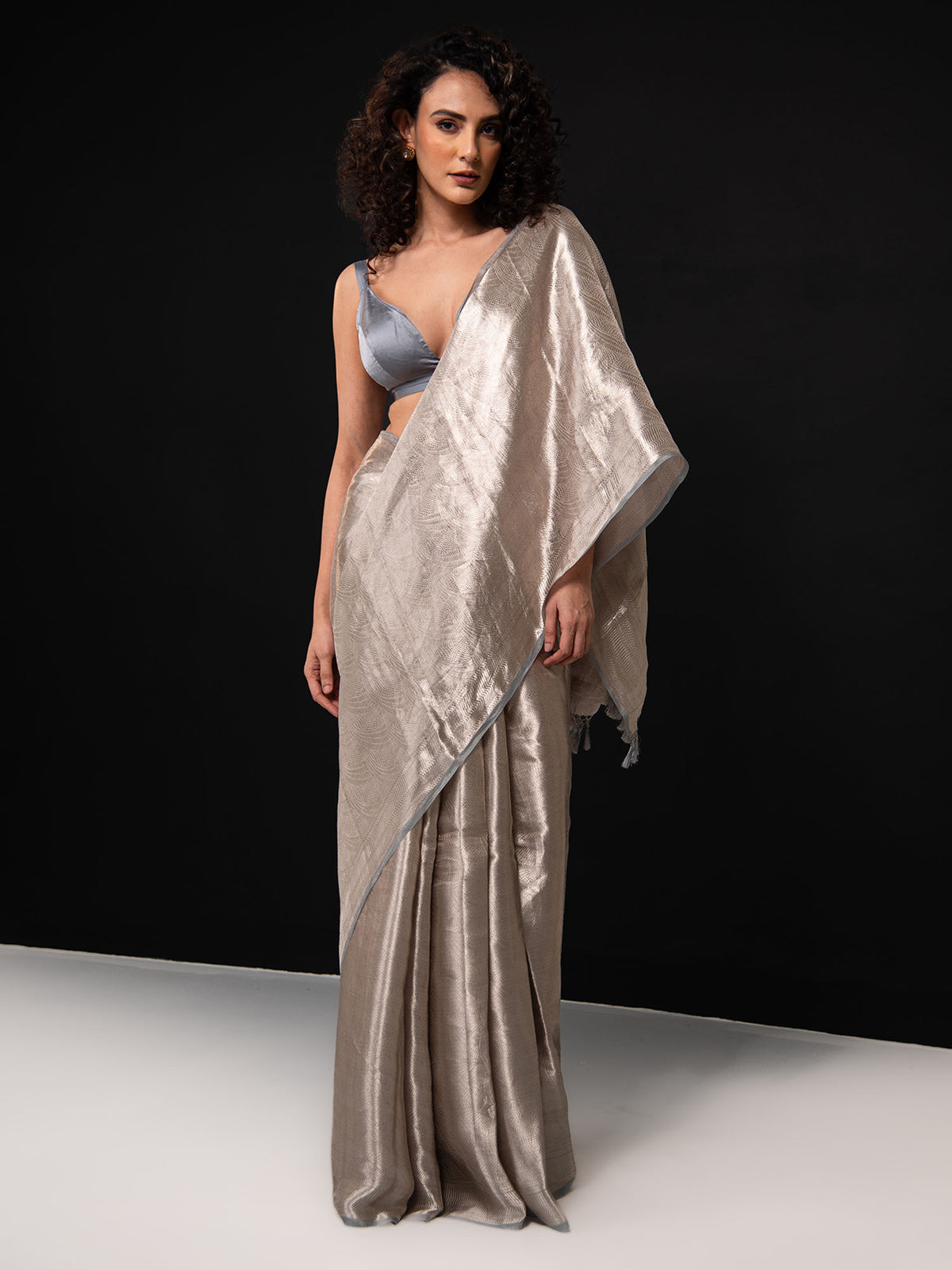 Grey Tissue Brocade Handloom Banarasi Saree - Sacred Weaves
