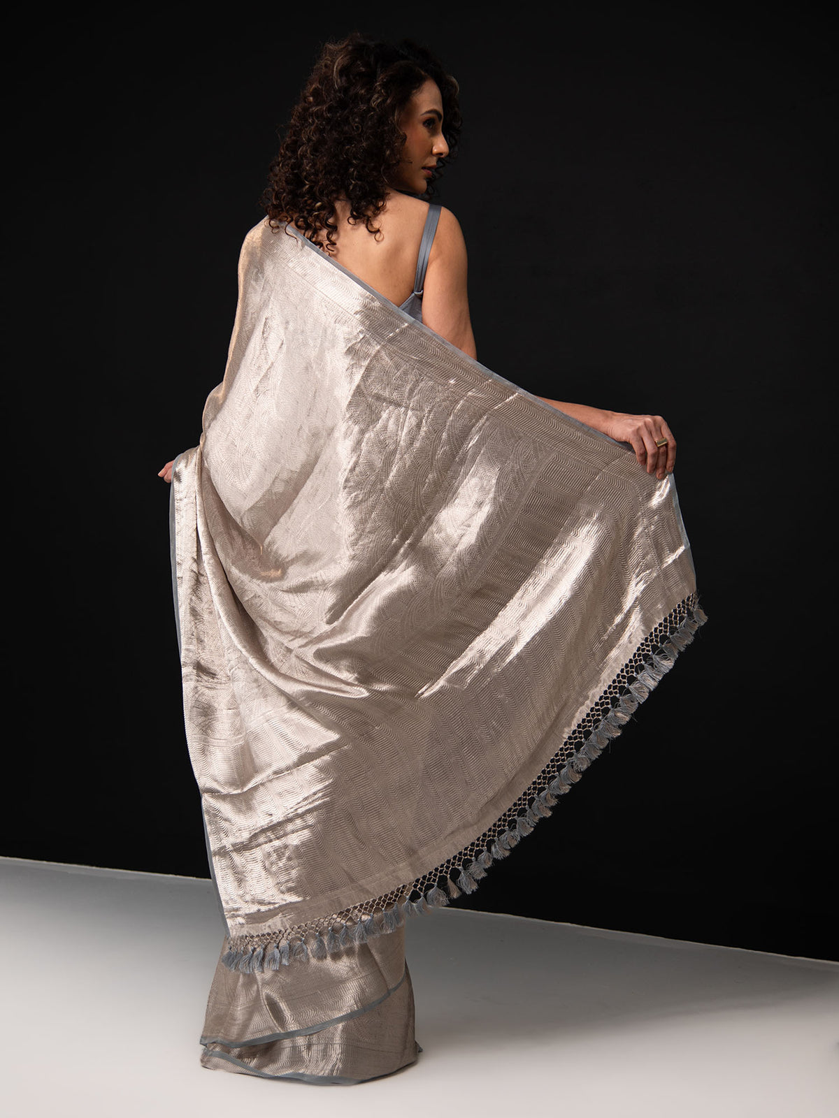Grey Tissue Brocade Handloom Banarasi Saree - Sacred Weaves
