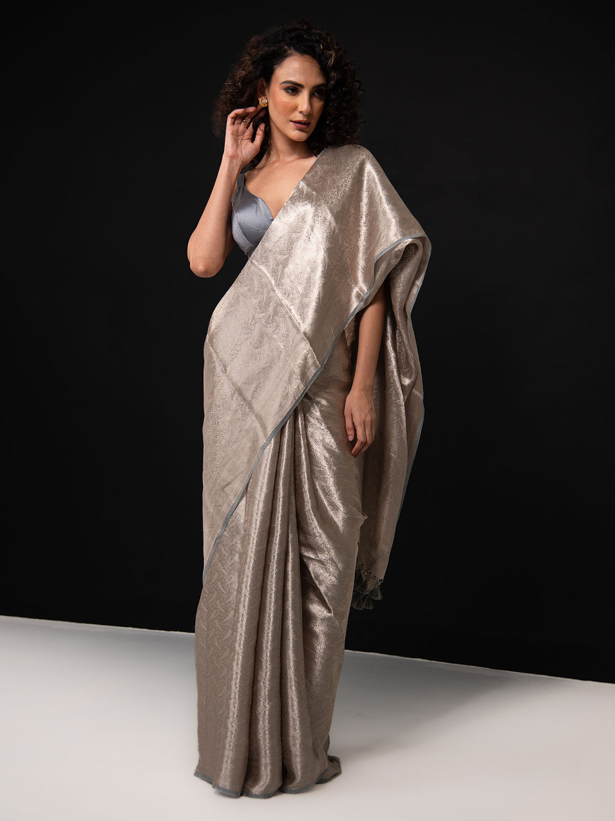 Grey Tissue Brocade Handloom Banarasi Saree - Sacred Weaves