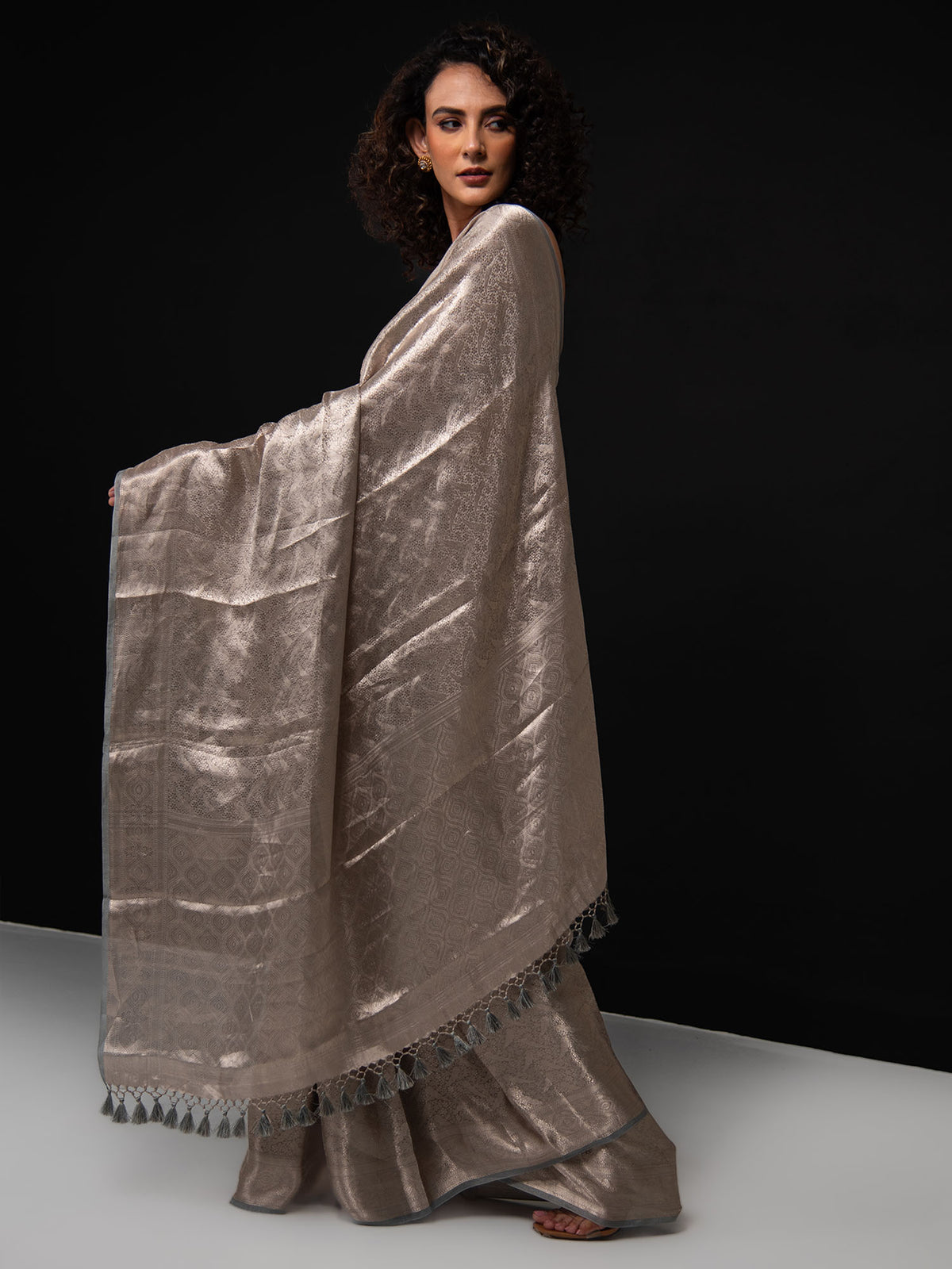 Grey Tissue Brocade Handloom Banarasi Saree - Sacred Weaves