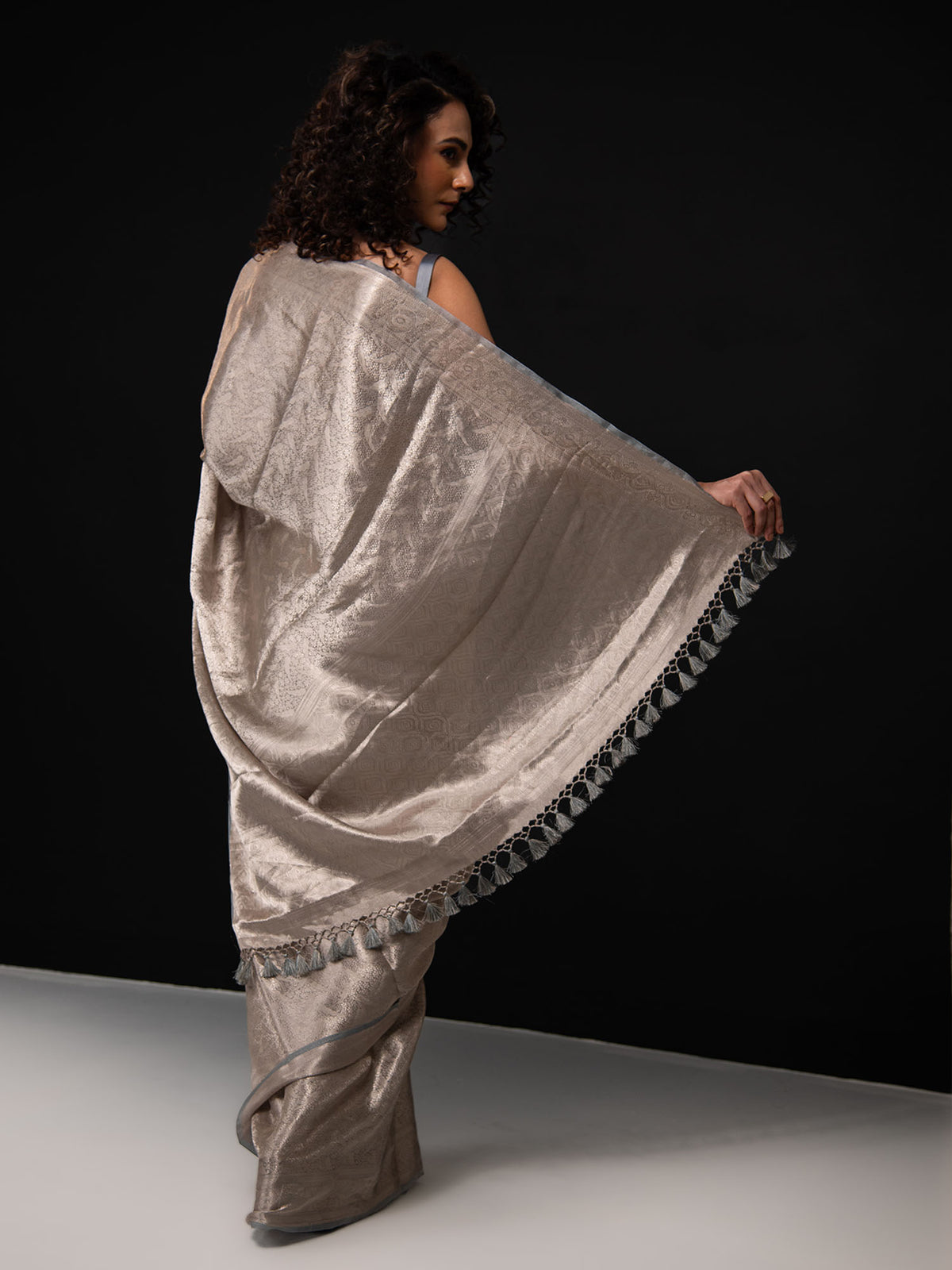 Grey Tissue Brocade Handloom Banarasi Saree - Sacred Weaves